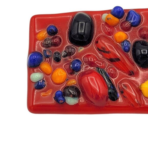 Handcrafted Colorful Fused Glass Bead Brooch Pin Abstract Design Vibrant Style - Picture 3 of 6